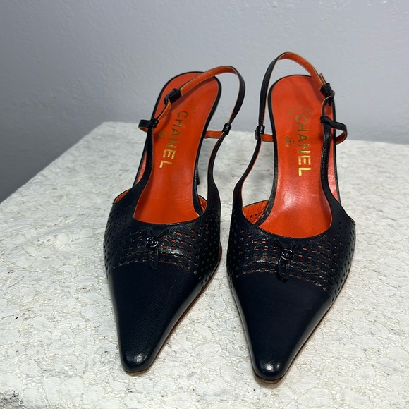 Chanel Leather Perforated Slingbacks Heels - Picture 2 of 11